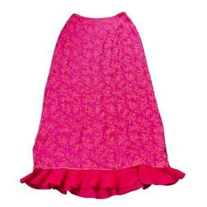 Vintage East 2 Pink Floral Silk Blend Ruffle Hem Barbie Fairy 80s 90s Midi Skirt